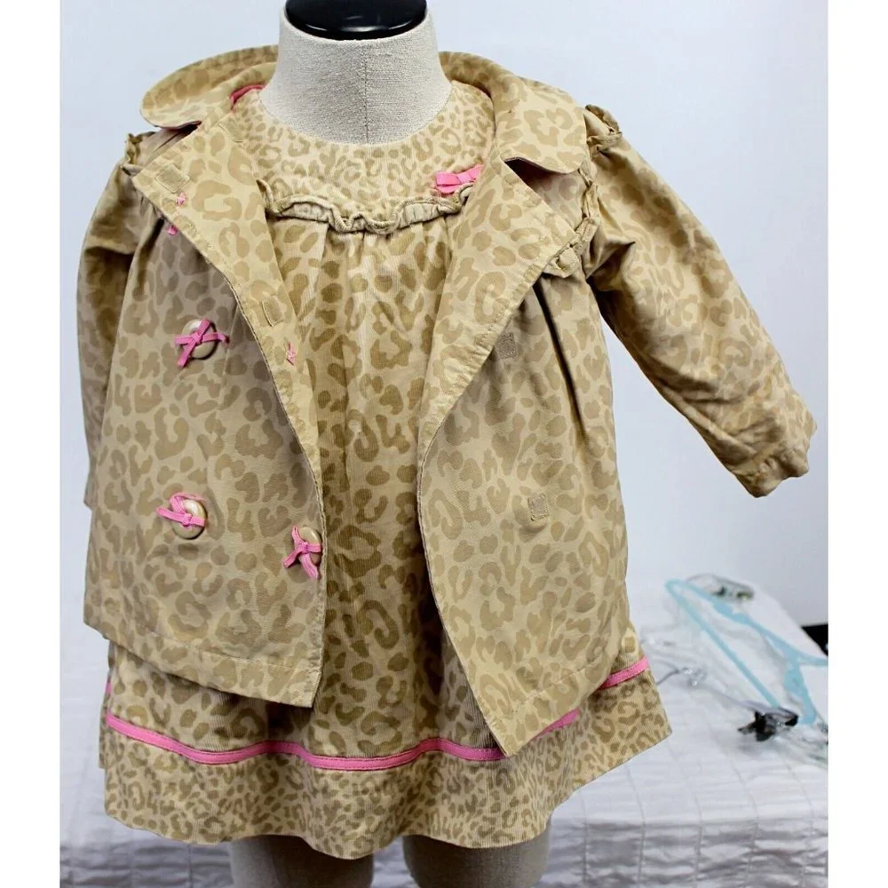 2 pc Gymboree Smart Kitties Collection Leopard Print Dress Jacket Girl Sz 12-18M